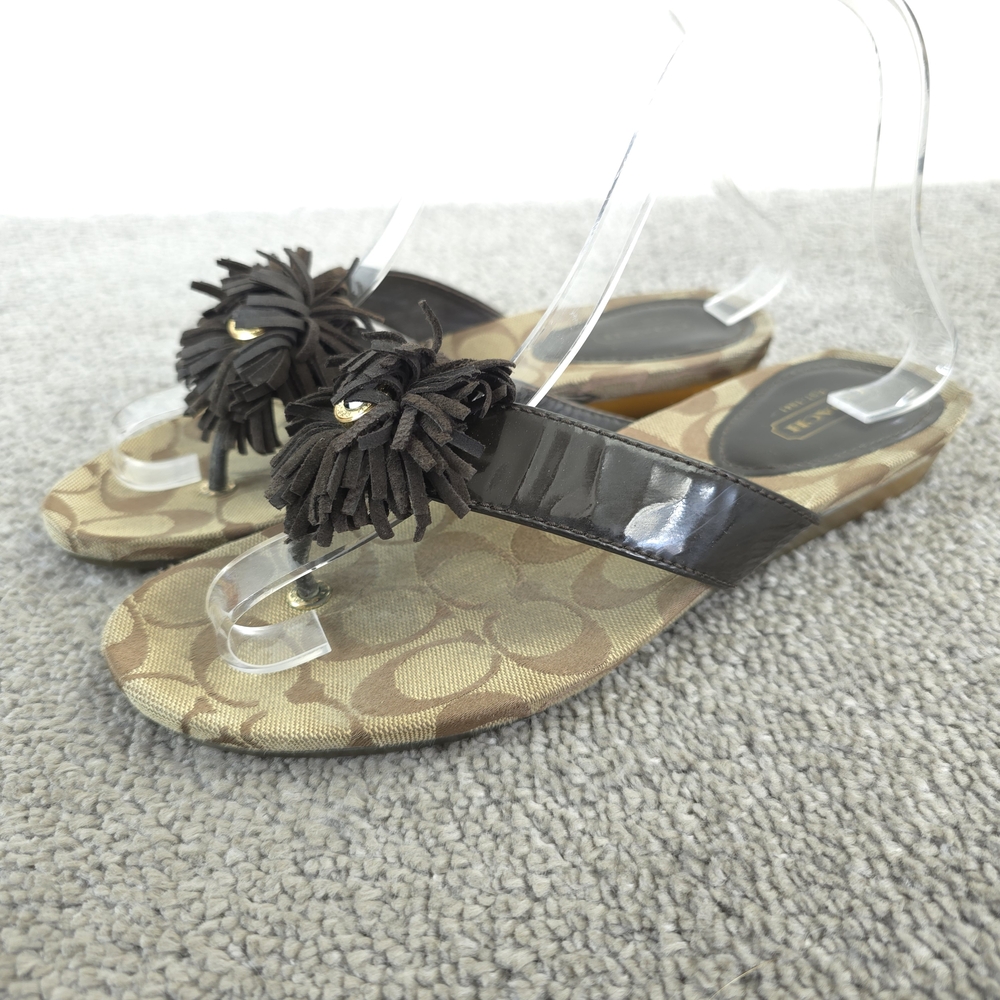 Coach Suki Fring Thong Sandals Designer Signature Logo Size 7 Womens